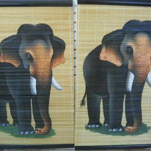 Wall Scroll With Elephant Hand Painted Scrolls Elephant 2 pc Set